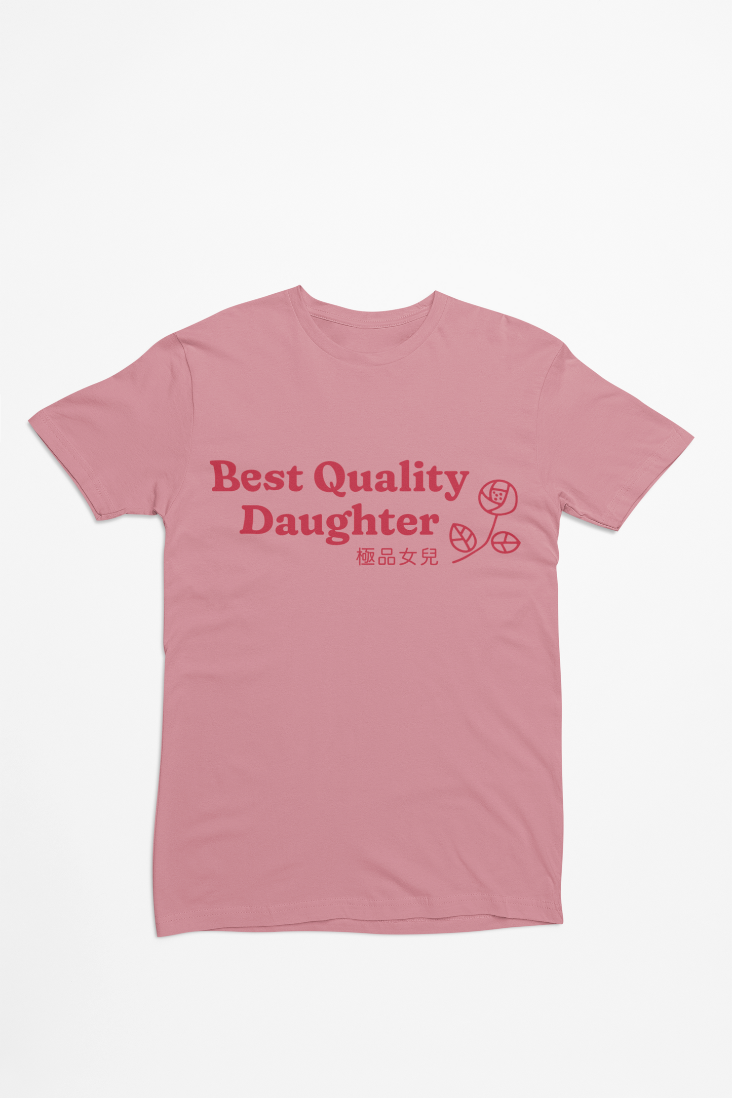 Short Sleeve T Shirt, Dusty Pink with Red Ink